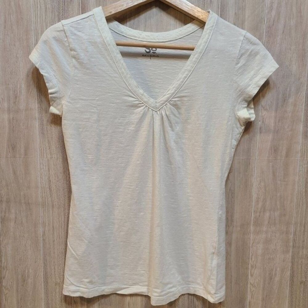 SO Juniors Small White Cotton V-Neck Short Sleeve Basic Plain T-Shirt Top Tee S